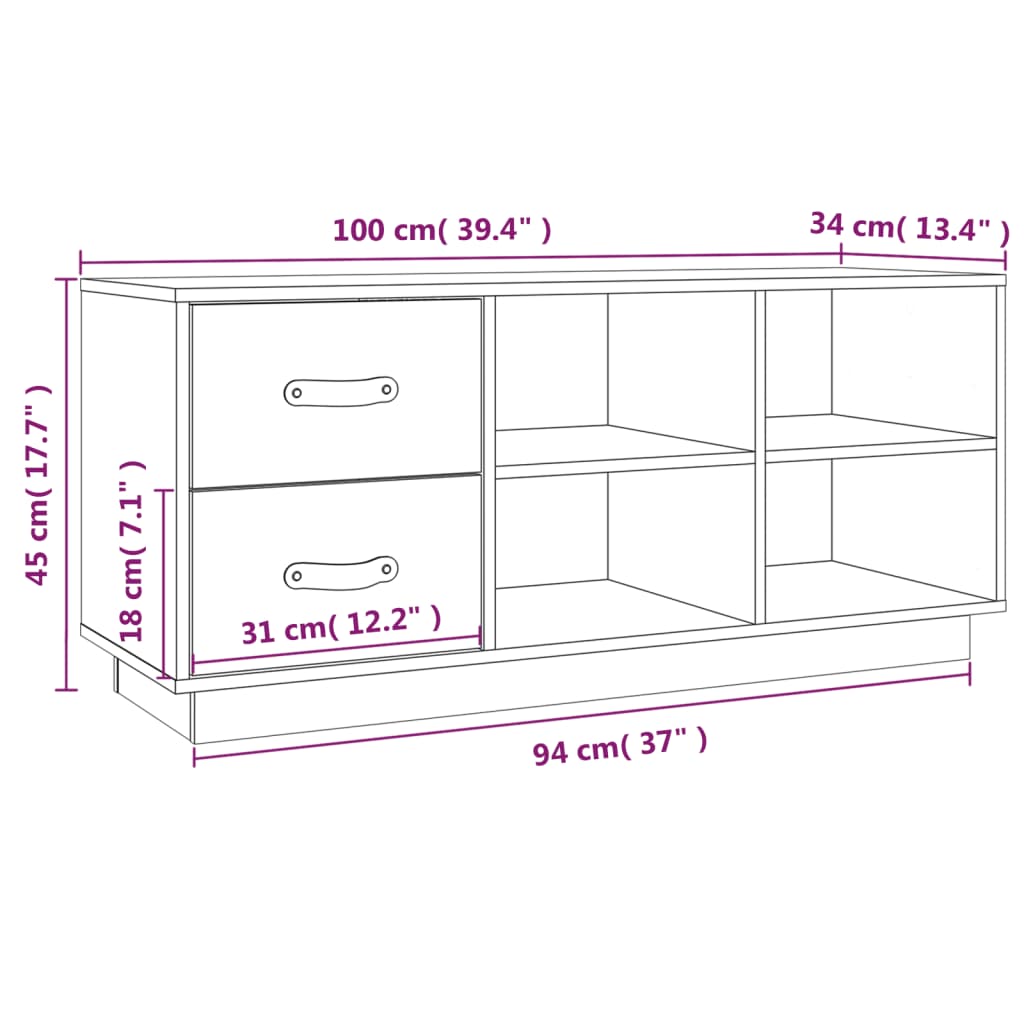 Banc à chaussures Blanc 100x34x45 cm Bois de pin massif - XIOS
