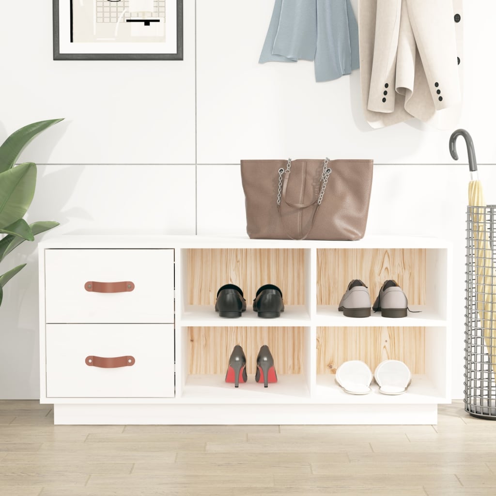 Banc à chaussures Blanc 100x34x45 cm Bois de pin massif - XIOS