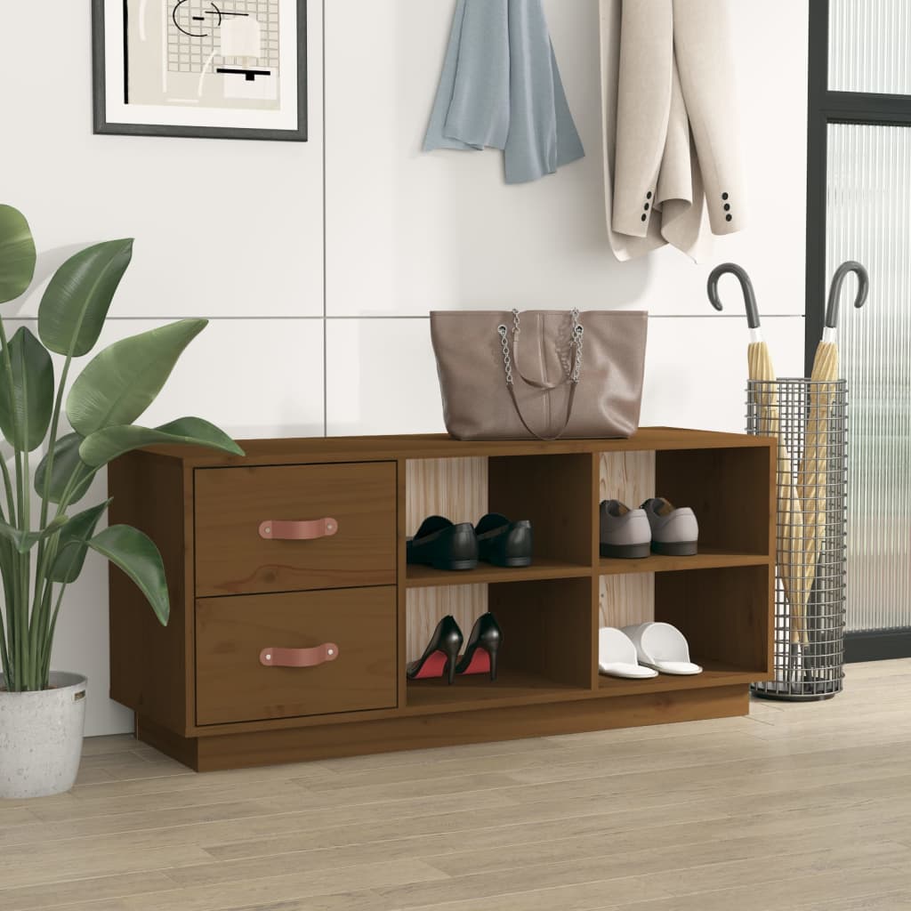 Banc à chaussures Marron miel 100x34x45 cm Bois de pin massif - XIOS