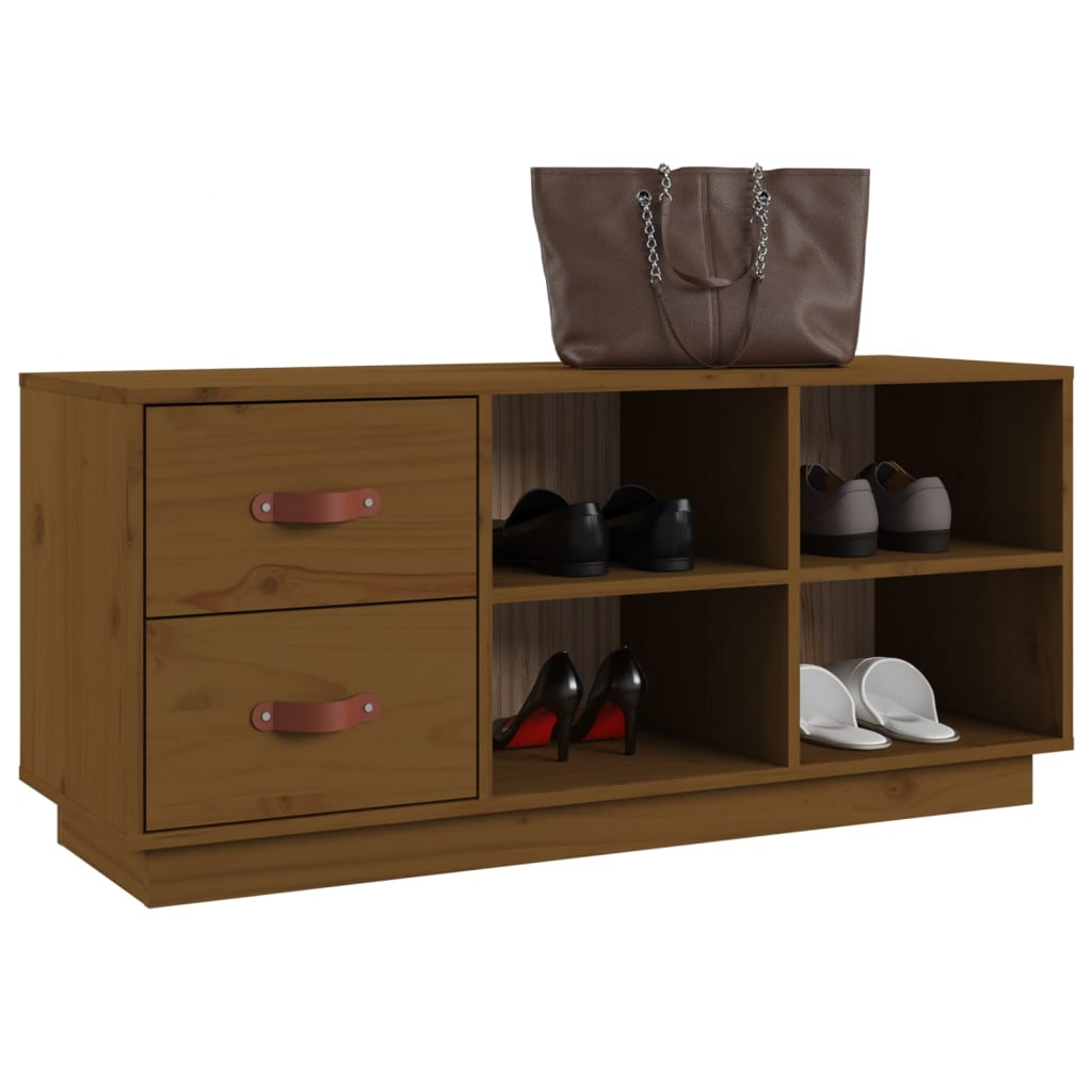 Banc à chaussures Marron miel 100x34x45 cm Bois de pin massif - XIOS