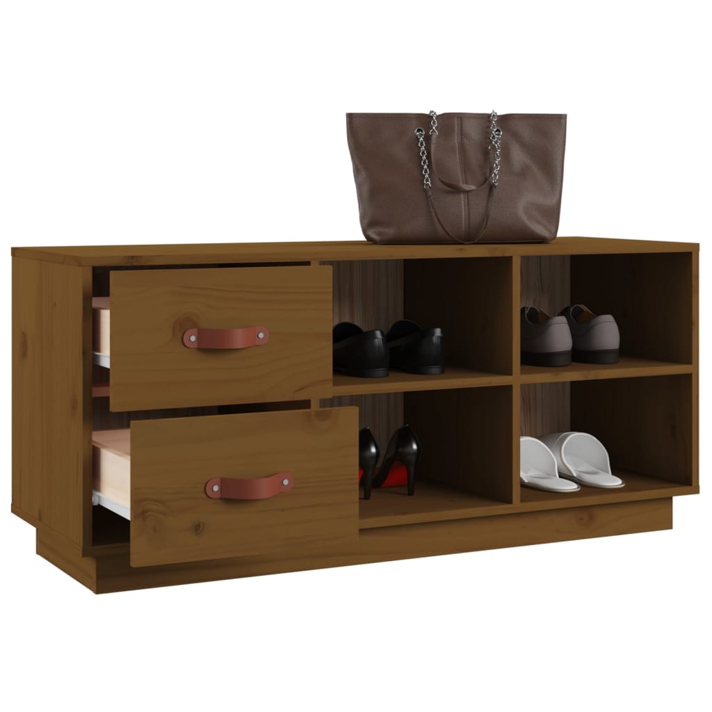 Banc à chaussures Marron miel 100x34x45 cm Bois de pin massif - XIOS
