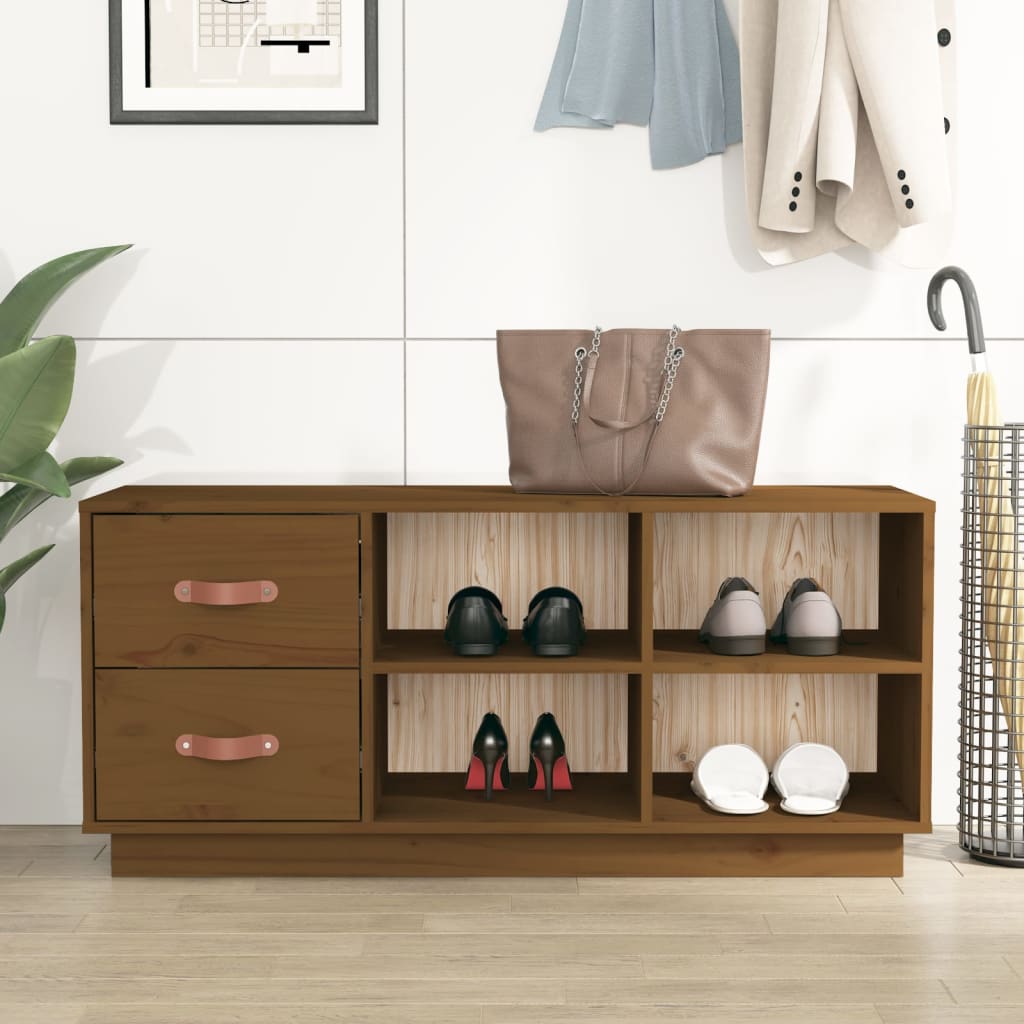 Banc à chaussures Marron miel 100x34x45 cm Bois de pin massif - XIOS
