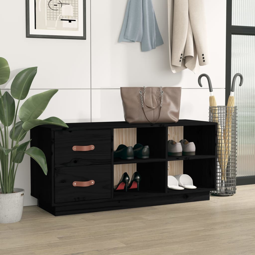 Banc à chaussures Noir 100x34x45 cm Bois de pin massif - XIOS