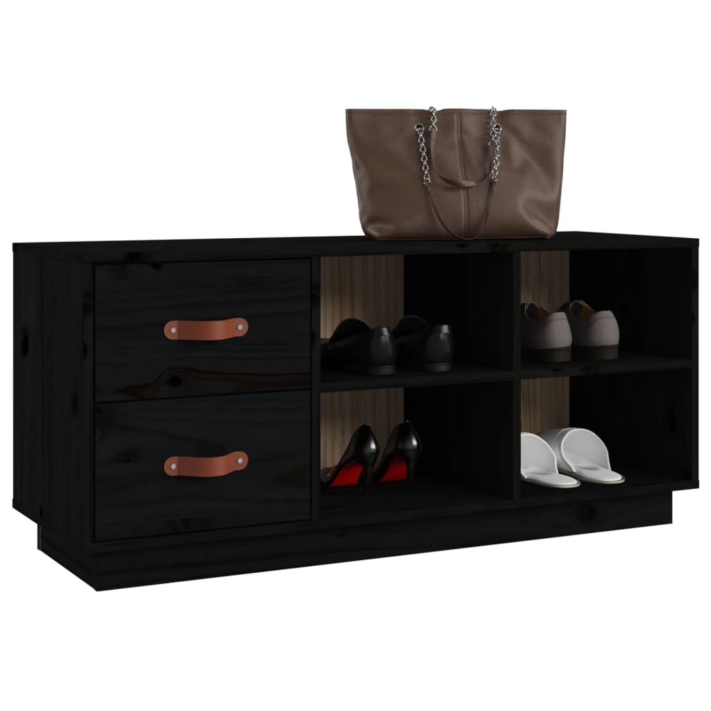 Banc à chaussures Noir 100x34x45 cm Bois de pin massif - XIOS