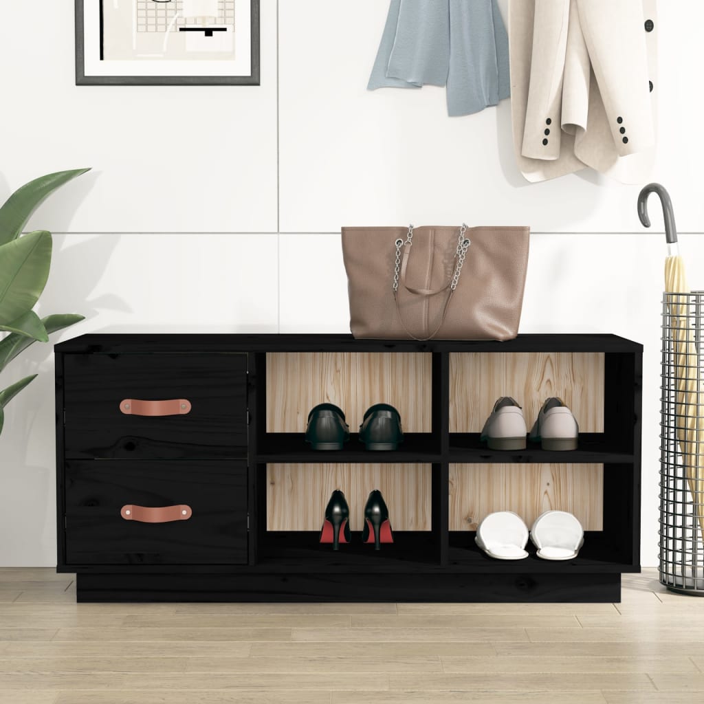 Banc à chaussures Noir 100x34x45 cm Bois de pin massif - XIOS