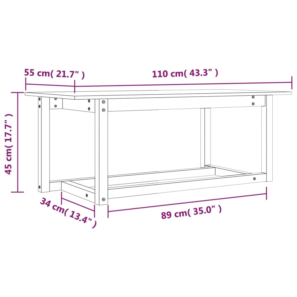Table basse Blanc 110x55x45 cm Bois massif de pin - XIOS