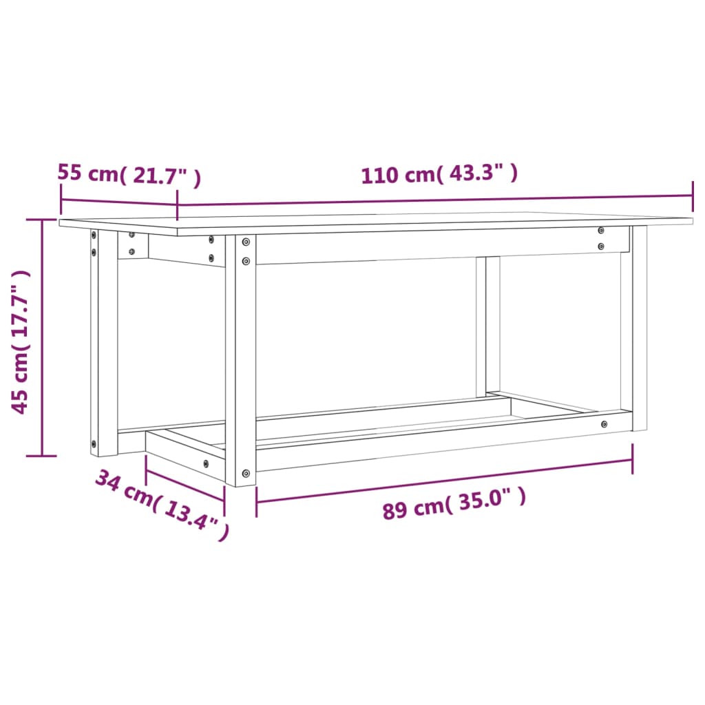 Table basse Gris 110x55x45 cm Bois massif de pin - XIOS