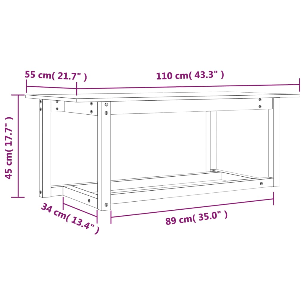 Table basse Marron miel 110x55x45 cm Bois massif de pin - XIOS