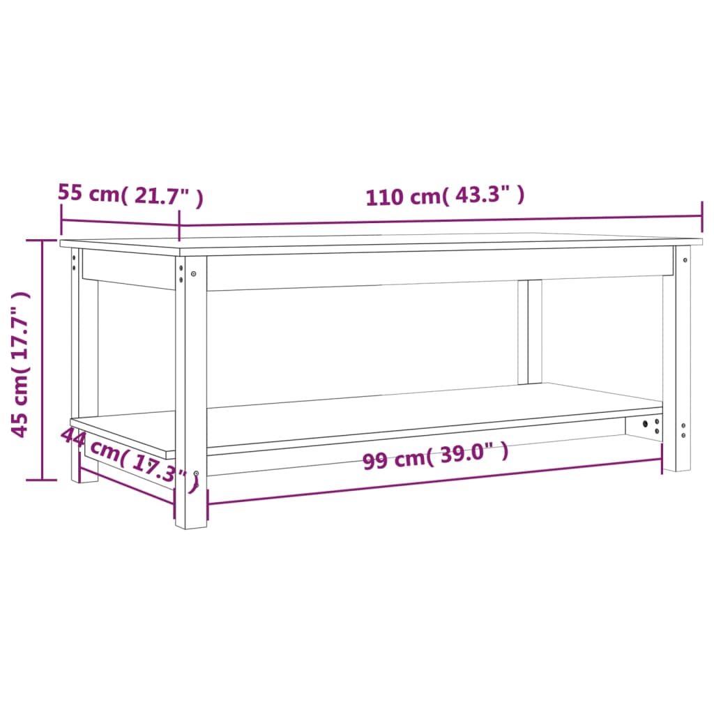 Table basse Gris 110x55x45 cm Bois massif de pin - XIOS