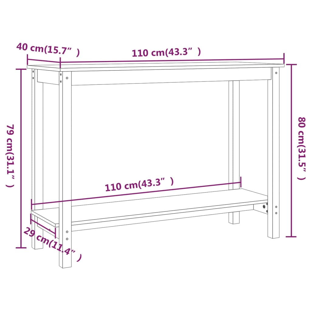 Table console Blanc 110x40x80 cm Bois massif de pin - XIOS