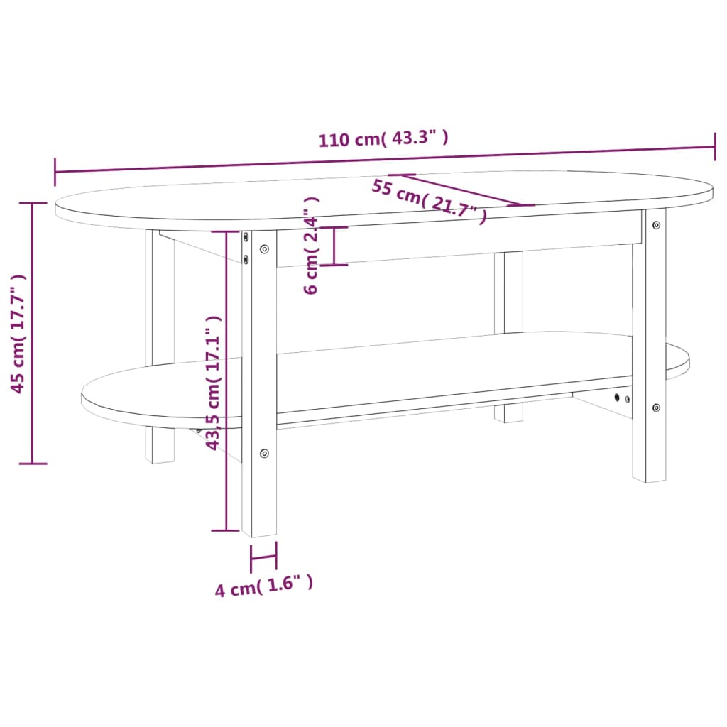 Table basse 110x55x45 cm Bois massif de pin - XIOS