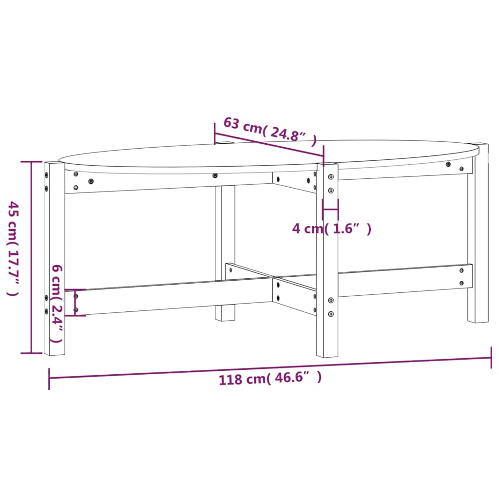 Table basse 118x63x45 cm Bois massif de pin - XIOS