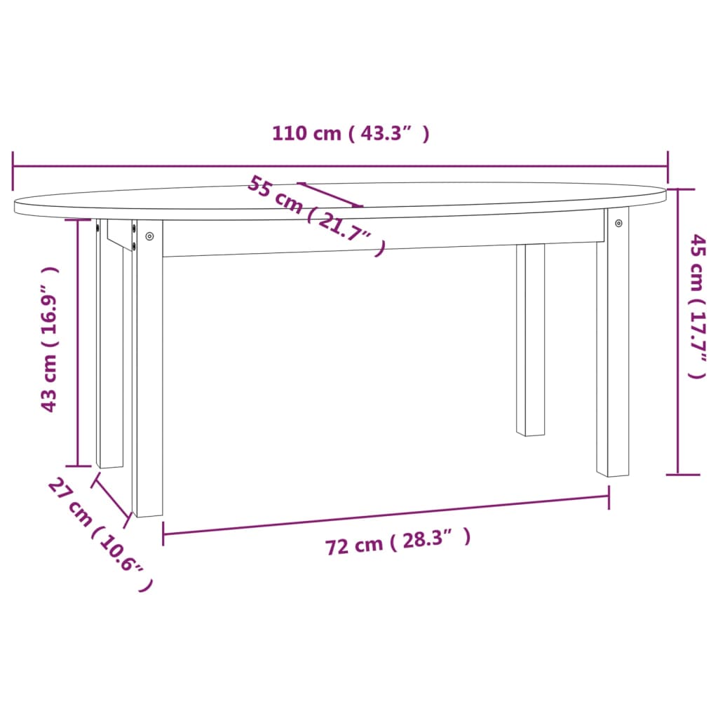Table basse Blanc 110x55x45 cm Bois massif de pin - XIOS