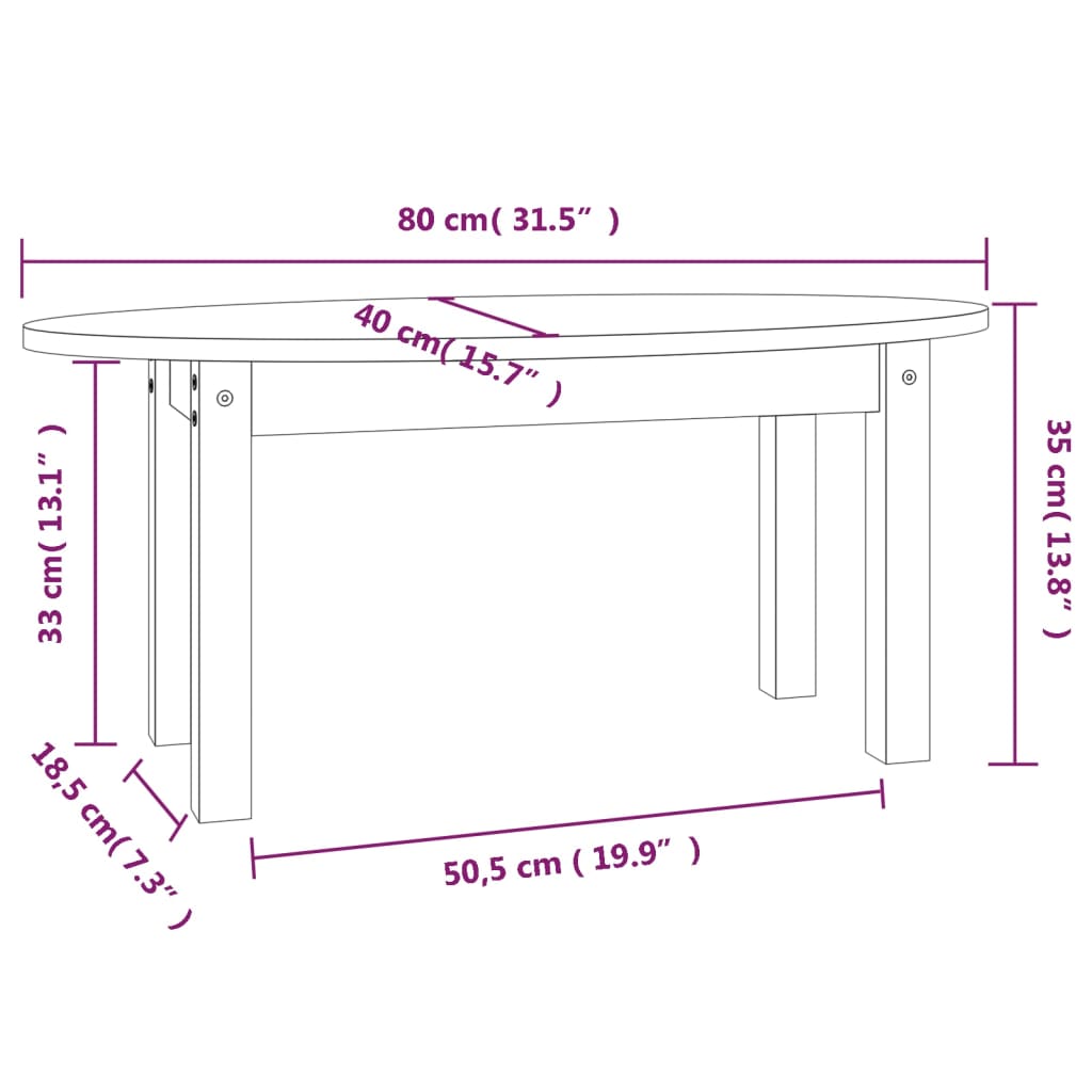 Table basse Gris 80x40x35 cm Bois massif de pin - XIOS