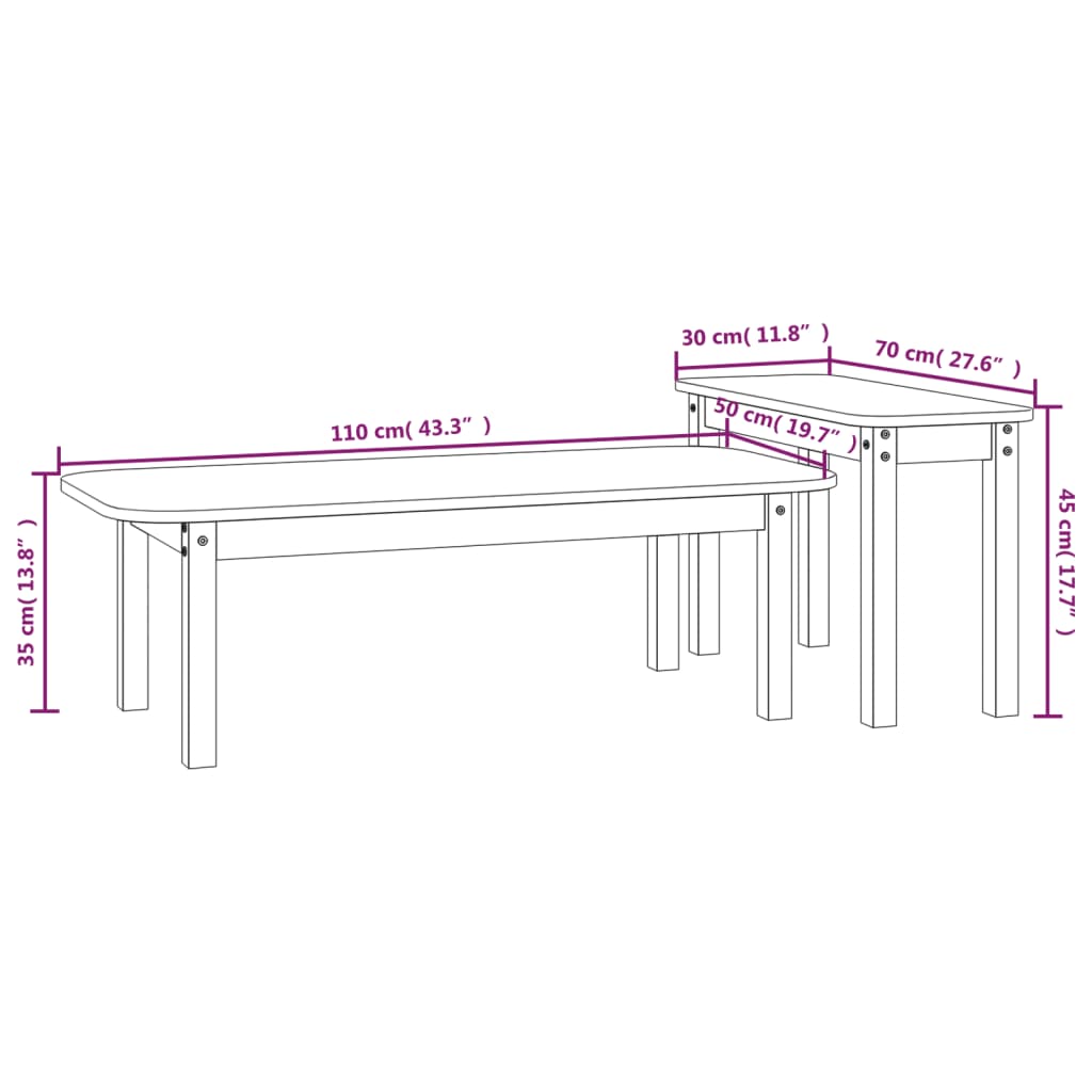 Ensemble de tables basses 2 pcs Blanc Bois massif de pin - XIOS
