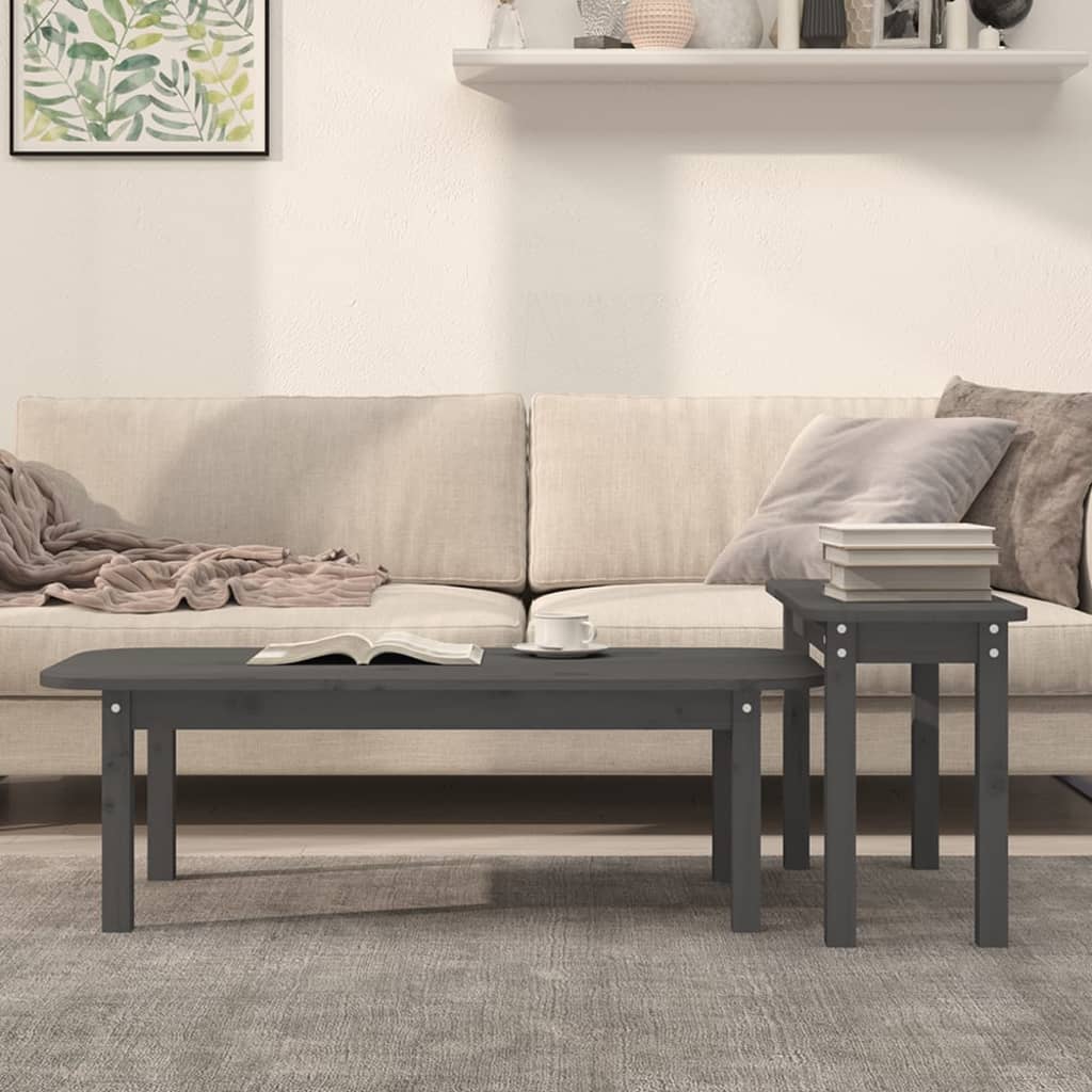 Ensemble de tables basses 2 pcs Gris Bois massif de pin - XIOS