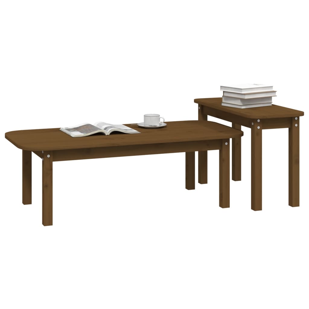 Ensemble de tables basses 2 pcs Marron miel Bois massif de pin - XIOS