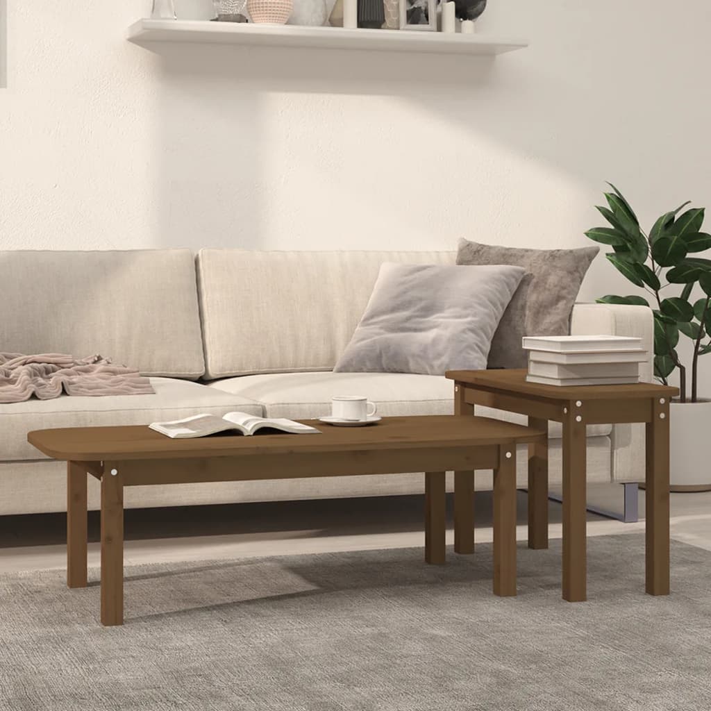 Ensemble de tables basses 2 pcs Marron miel Bois massif de pin - XIOS