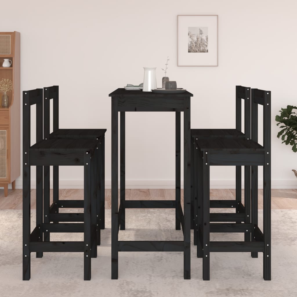 Ensemble de bar 5 pcs Noir Bois de pin massif - XIOS
