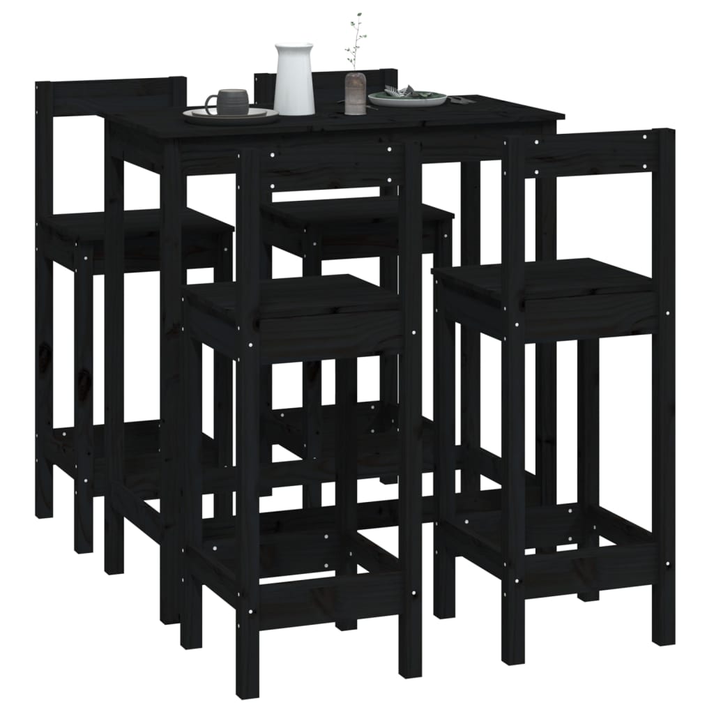 Ensemble de bar 5 pcs Noir Bois de pin massif - XIOS