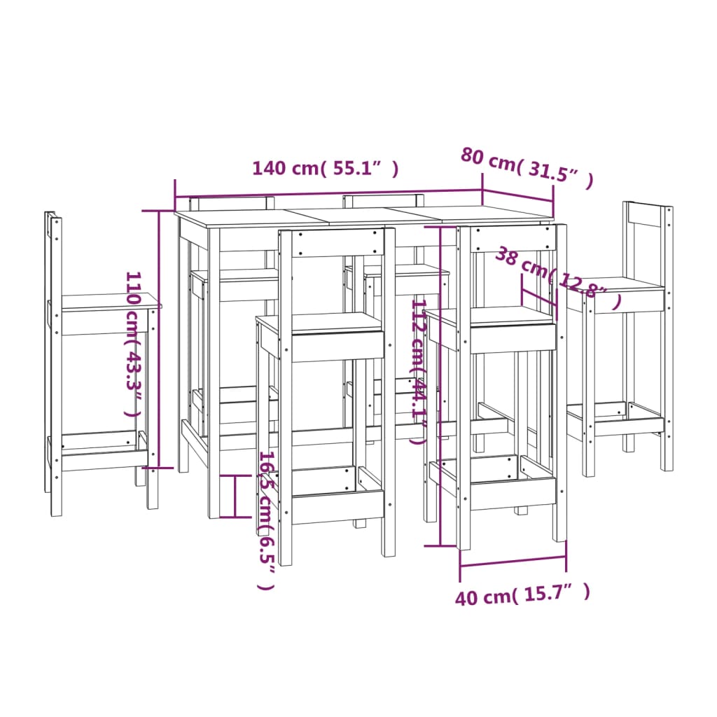 Ensemble de bar 7 pcs Bois de pin massif - XIOS