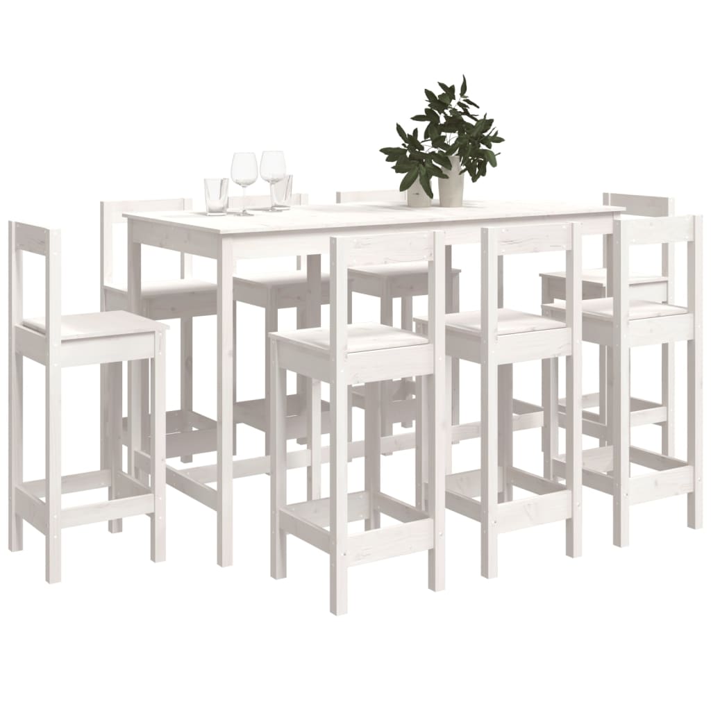 Ensemble de bar 9 pcs Blanc Bois de pin massif - XIOS