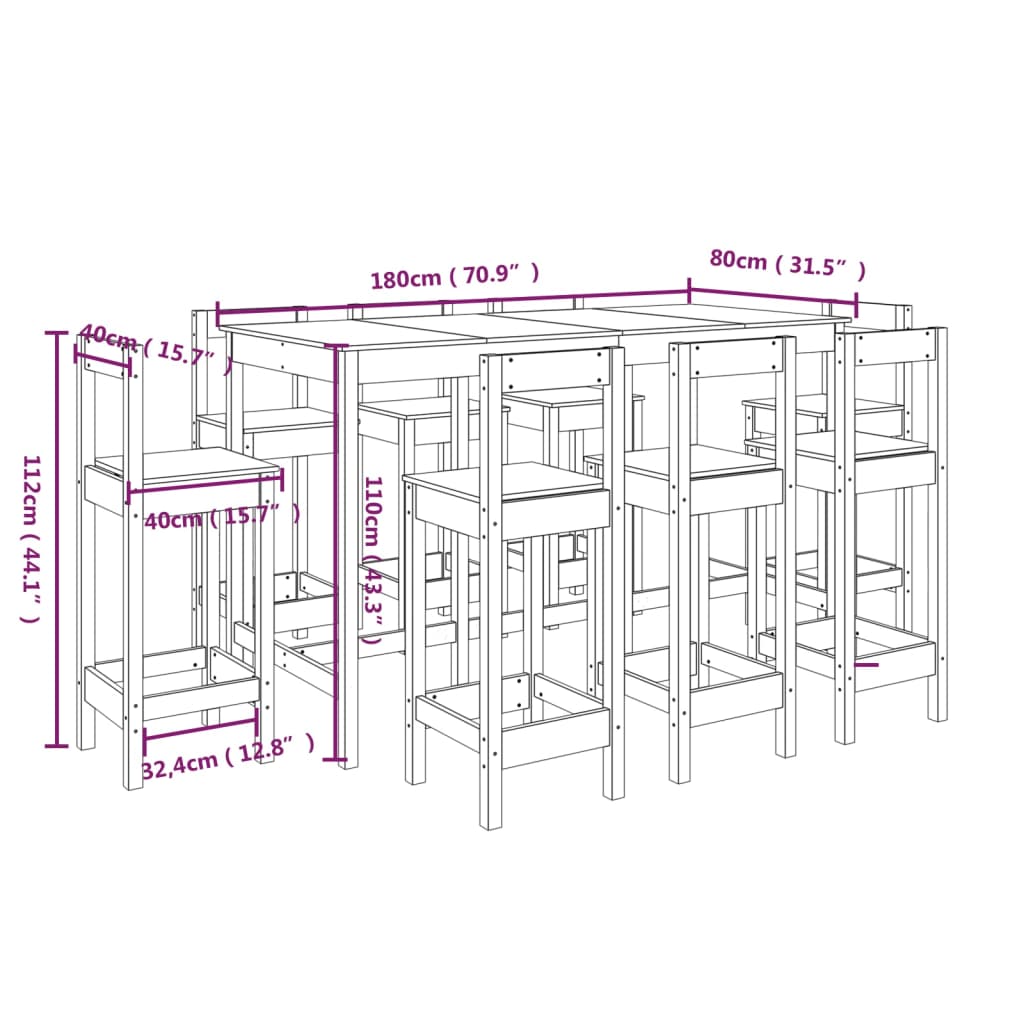 Ensemble de bar 9 pcs Blanc Bois de pin massif - XIOS