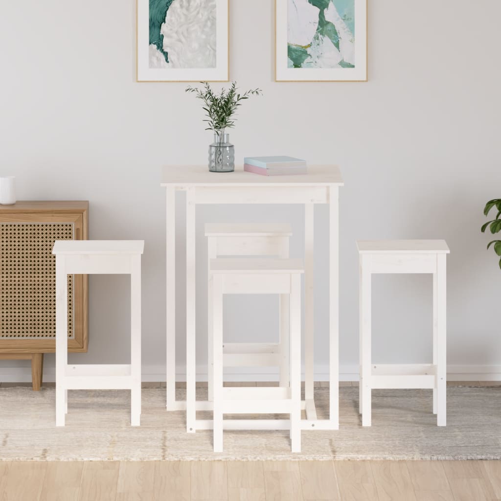 Ensemble de bar 5 pcs Blanc Bois de pin massif - XIOS