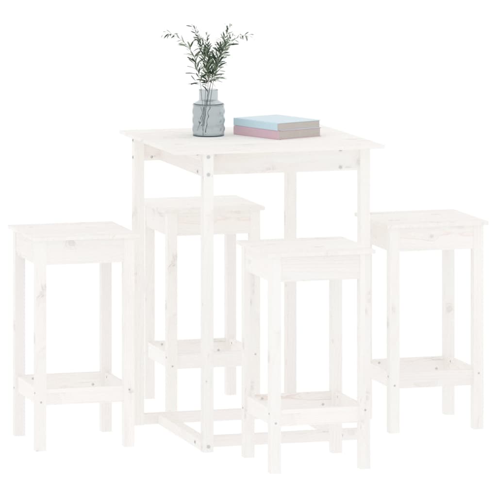Ensemble de bar 5 pcs Blanc Bois de pin massif - XIOS