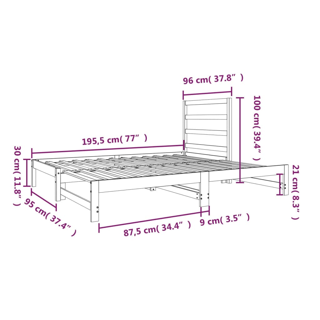 Lit coulissant sans matelas 2x(90x190) cm - XIOS