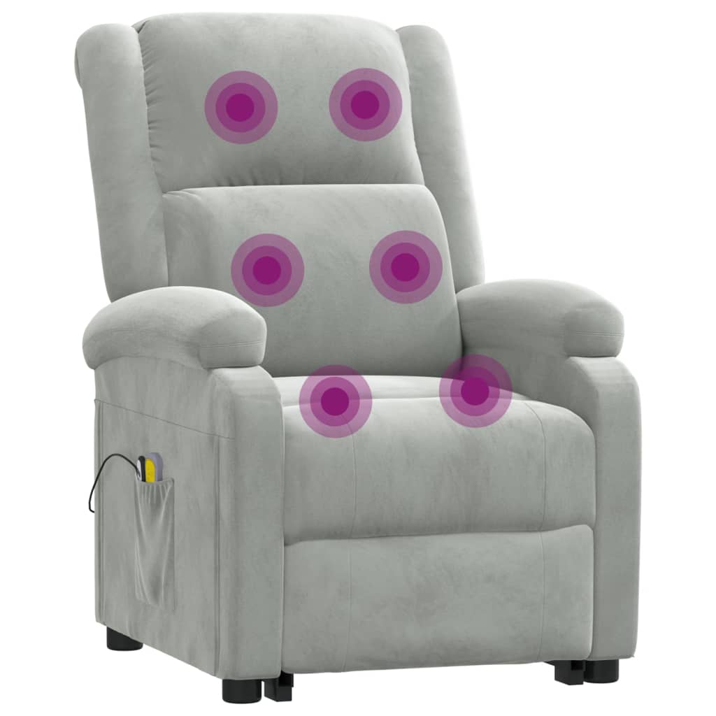 Fauteuil de massage Gris clair Velours Fauteuils électriques vidaXL