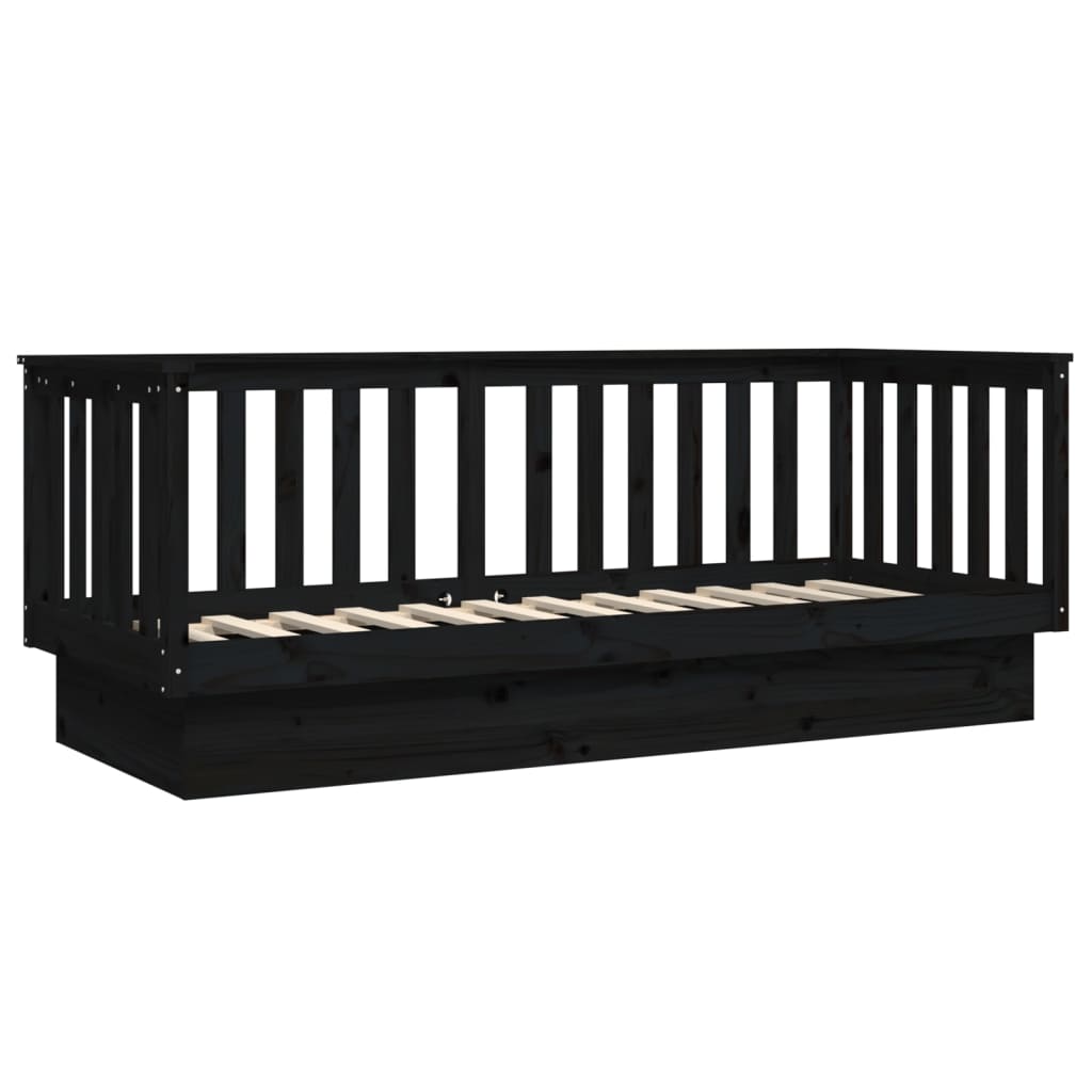 Lit de jour sans matelas noir 75x190 cm bois de pin massif - XIOS