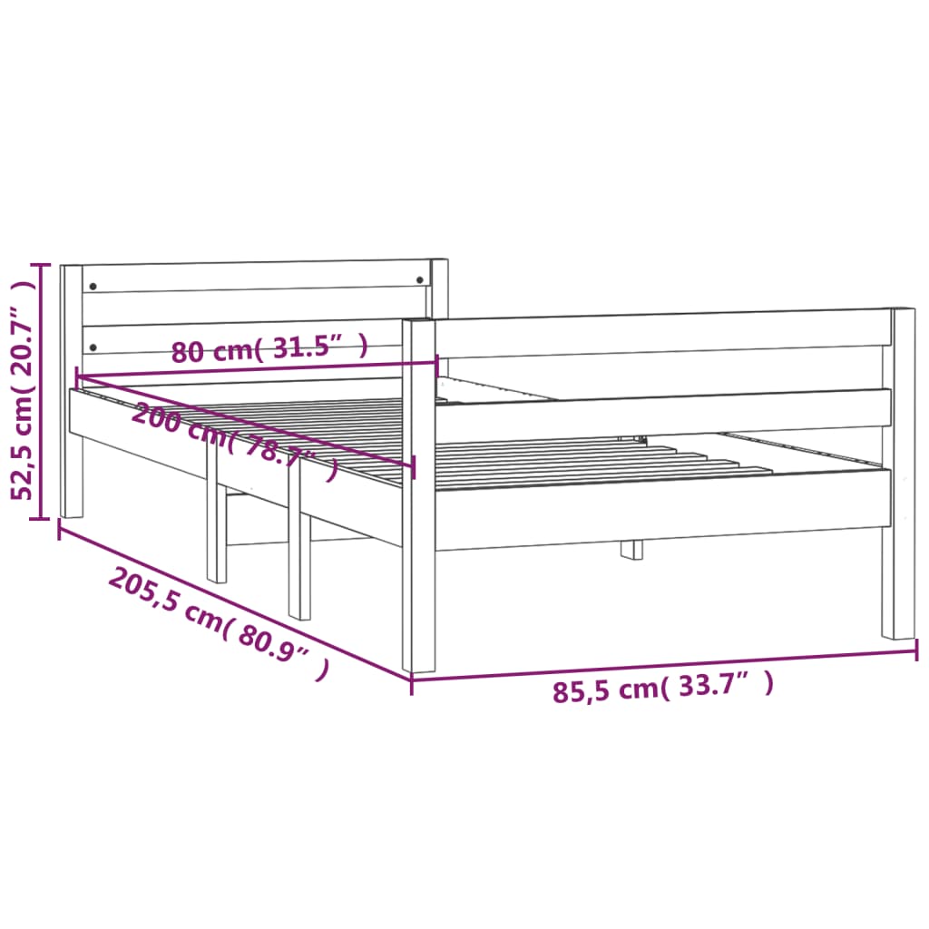 Cadre de lit sans matelas 80x200 cm bois massif de pin - XIOS