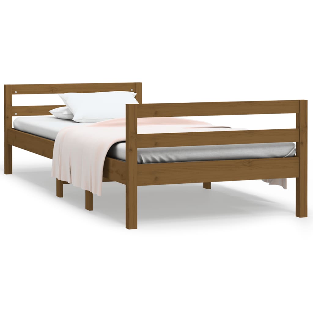 Cadre de lit sans matelas marron miel 75x190 cm bois pin massif - XIOS