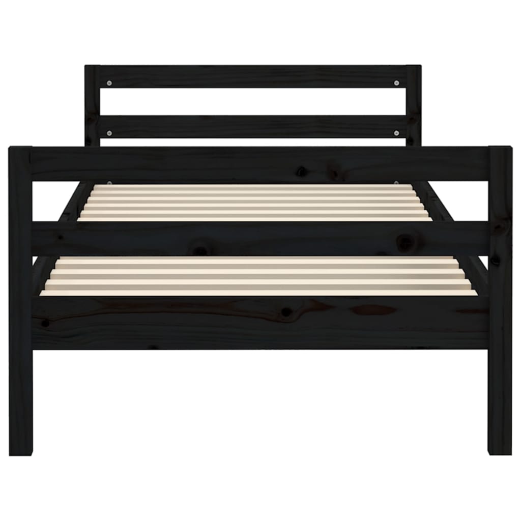 Cadre de lit sans matelas noir 75x190 cm bois de pin massif - XIOS