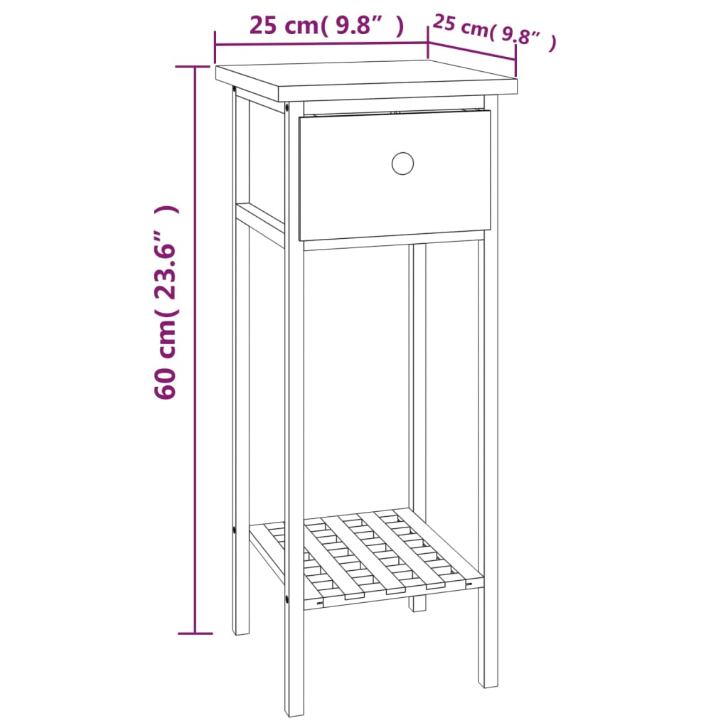 Table d'appoint avec tiroir 25x25x60 cm Bois massif de noyer Tables d'appoint vidaXL