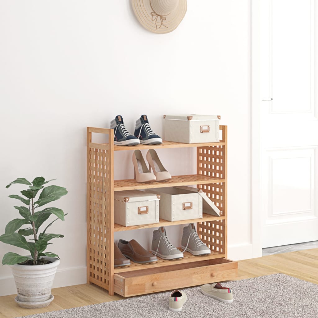 Meuble à chaussures avec tiroir 70x27x81cm Bois massif de noyer - XIOS