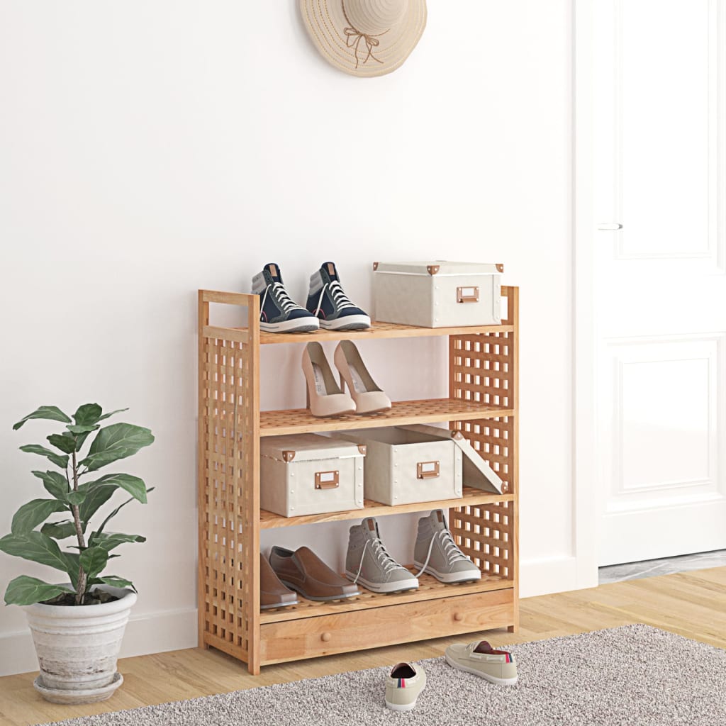Meuble à chaussures avec tiroir 70x27x81cm Bois massif de noyer - XIOS