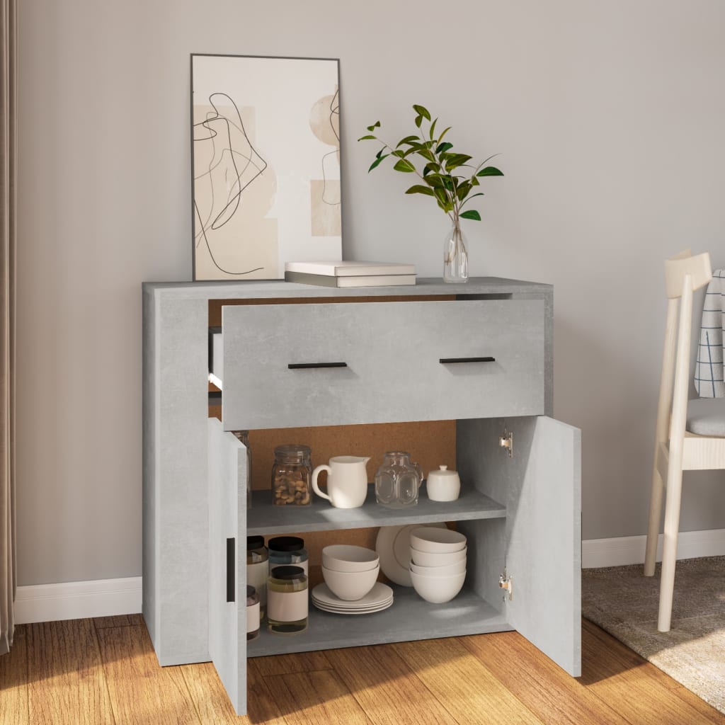 Buffet Gris béton 80x33x70 cm Bois d'ingénierie
