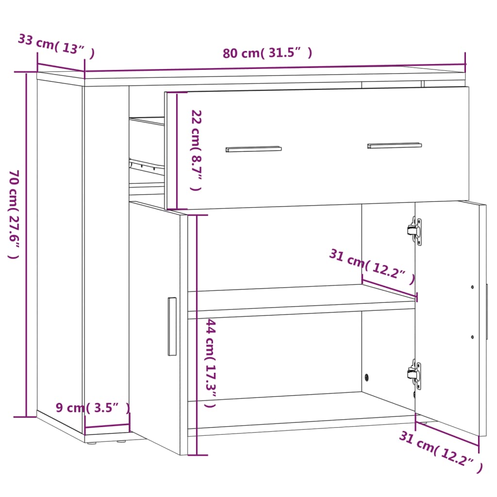 Buffet Gris béton 80x33x70 cm Bois d'ingénierie