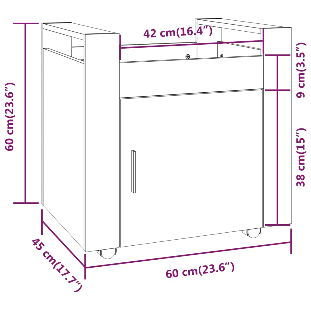 Chariot de bureau Blanc 60x45x60 cm Bois d'ingénierie Chariots & îlots vidaXL