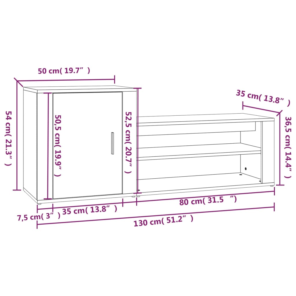 Armoire à chaussures Chêne marron 130x35x54cm Bois d'ingénierie - XIOS