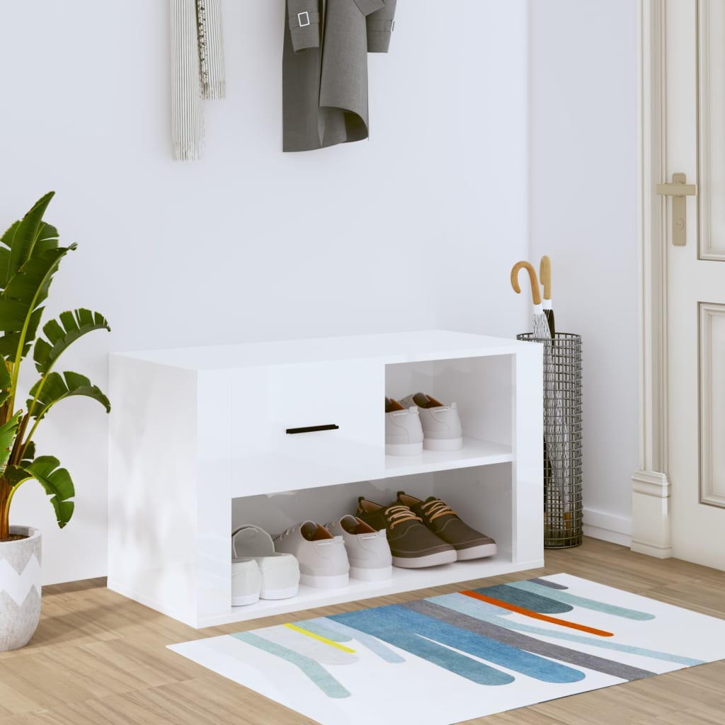 Armoire à chaussure Blanc brillant 80x35x45 cm Bois ingénierie - XIOS