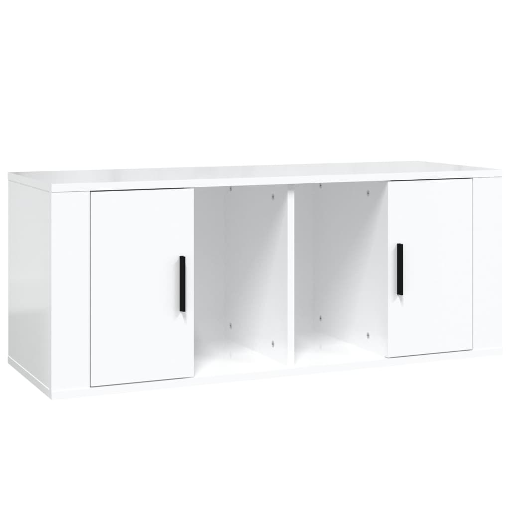 Meuble TV Blanc brillant 100x35x40 cm Bois d'ingénierie Meubles TV vidaXL   