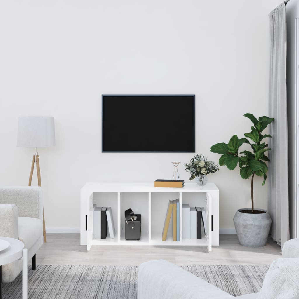 Meuble TV Blanc brillant 100x35x40 cm Bois d'ingénierie Meubles TV vidaXL   