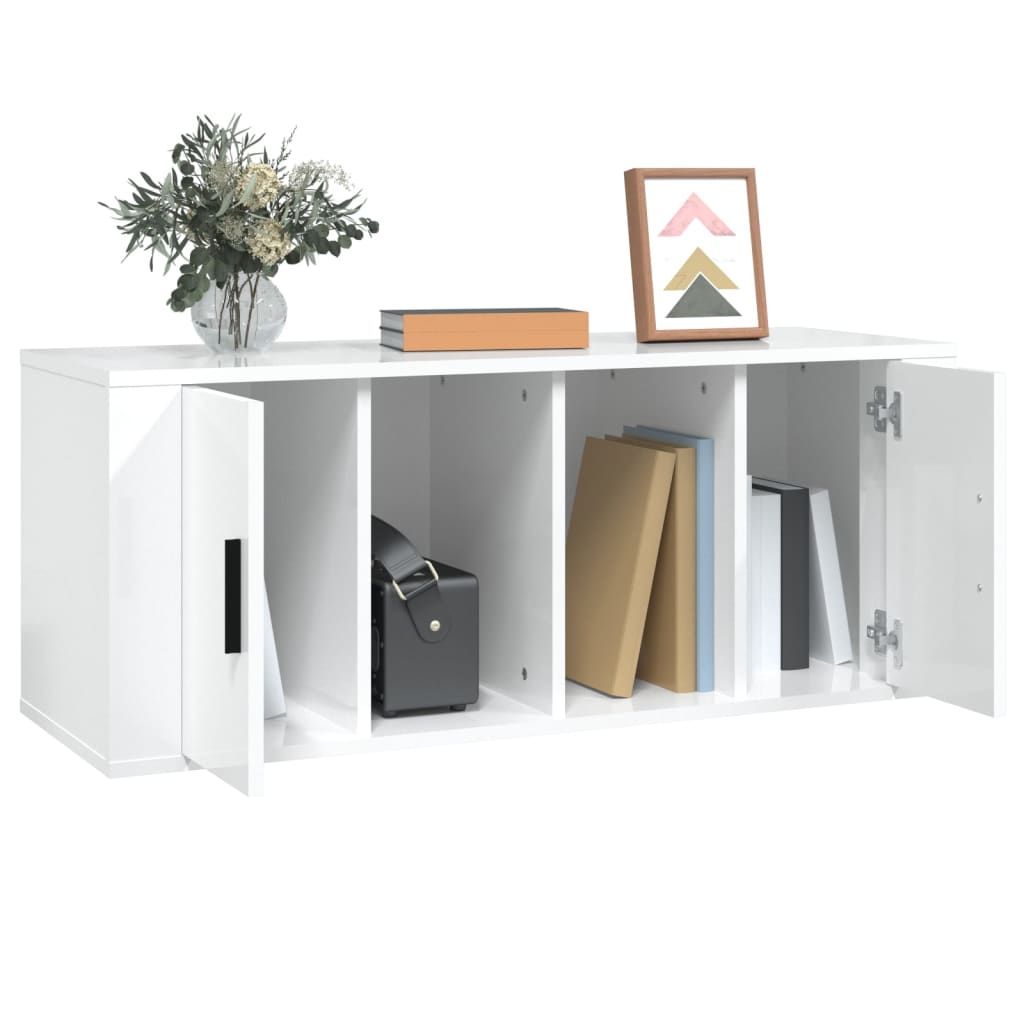 Meuble TV Blanc brillant 100x35x40 cm Bois d'ingénierie Meubles TV vidaXL   