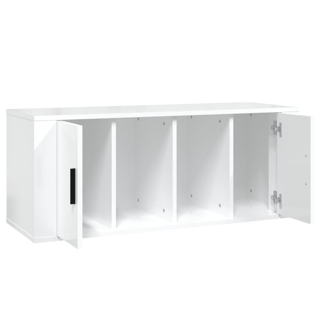 Meuble TV Blanc brillant 100x35x40 cm Bois d'ingénierie Meubles TV vidaXL   