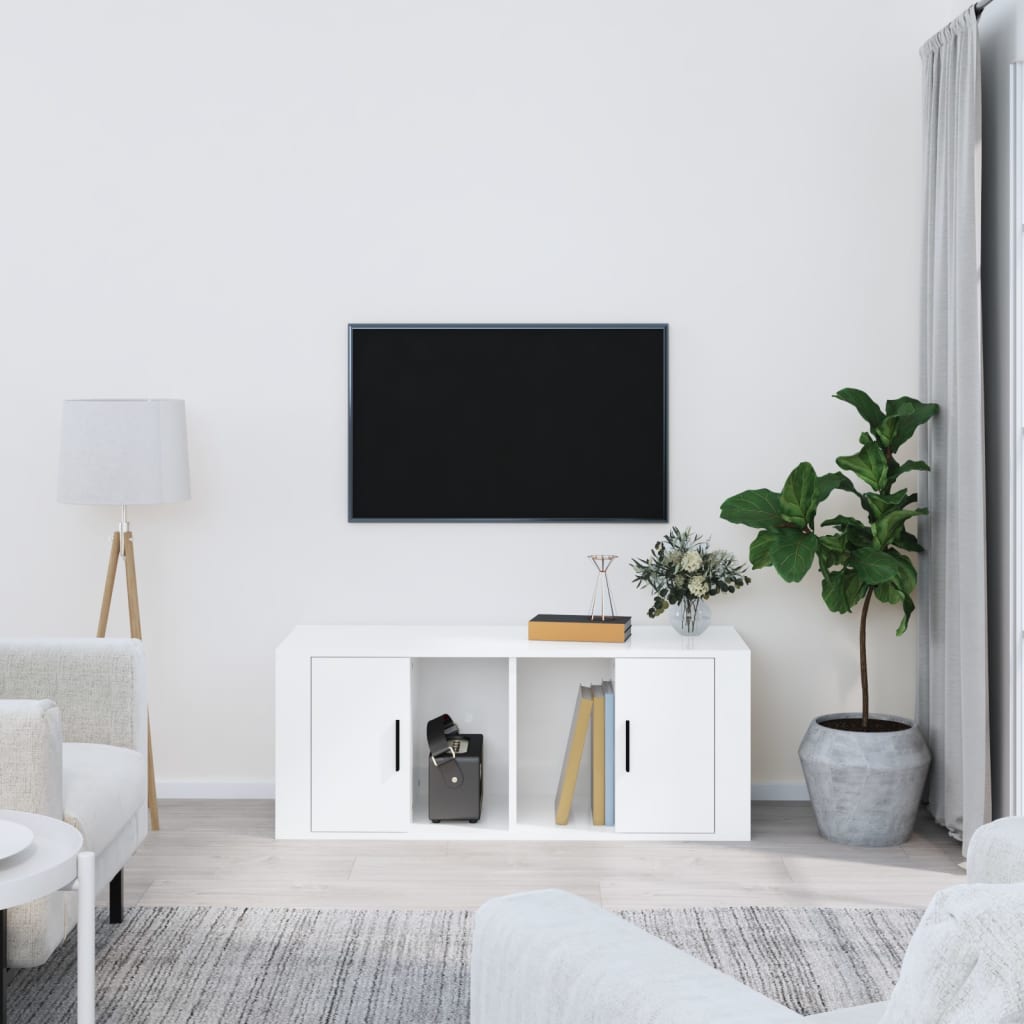 Meuble TV Blanc brillant 100x35x40 cm Bois d'ingénierie Meubles TV vidaXL   