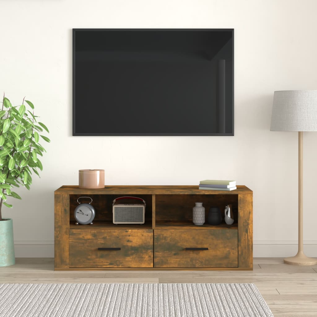 Meuble TV Chêne fumé 100x35x40 cm Bois d'ingénierie Meubles TV vidaXL   