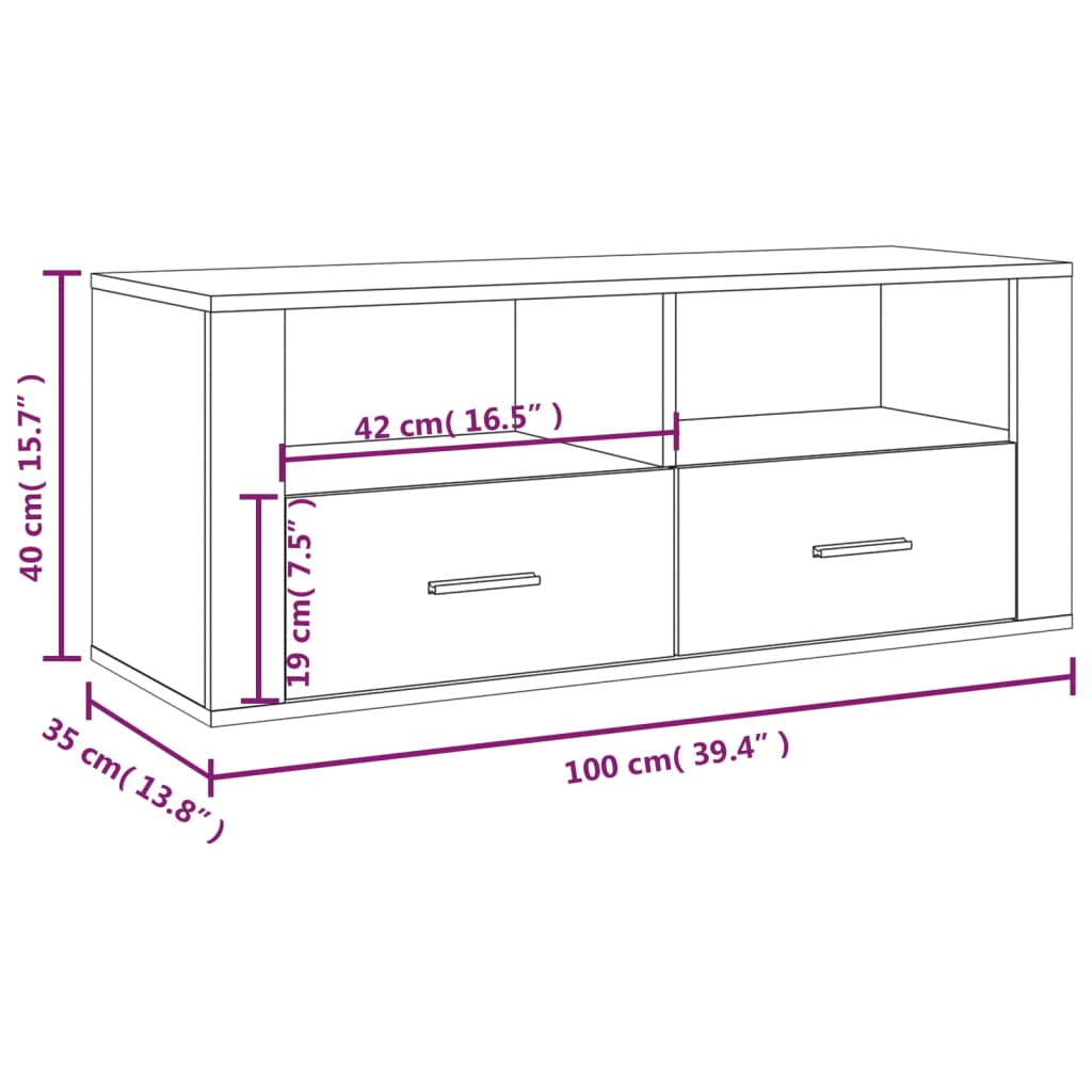 Meuble TV Chêne fumé 100x35x40 cm Bois d'ingénierie Meubles TV vidaXL   